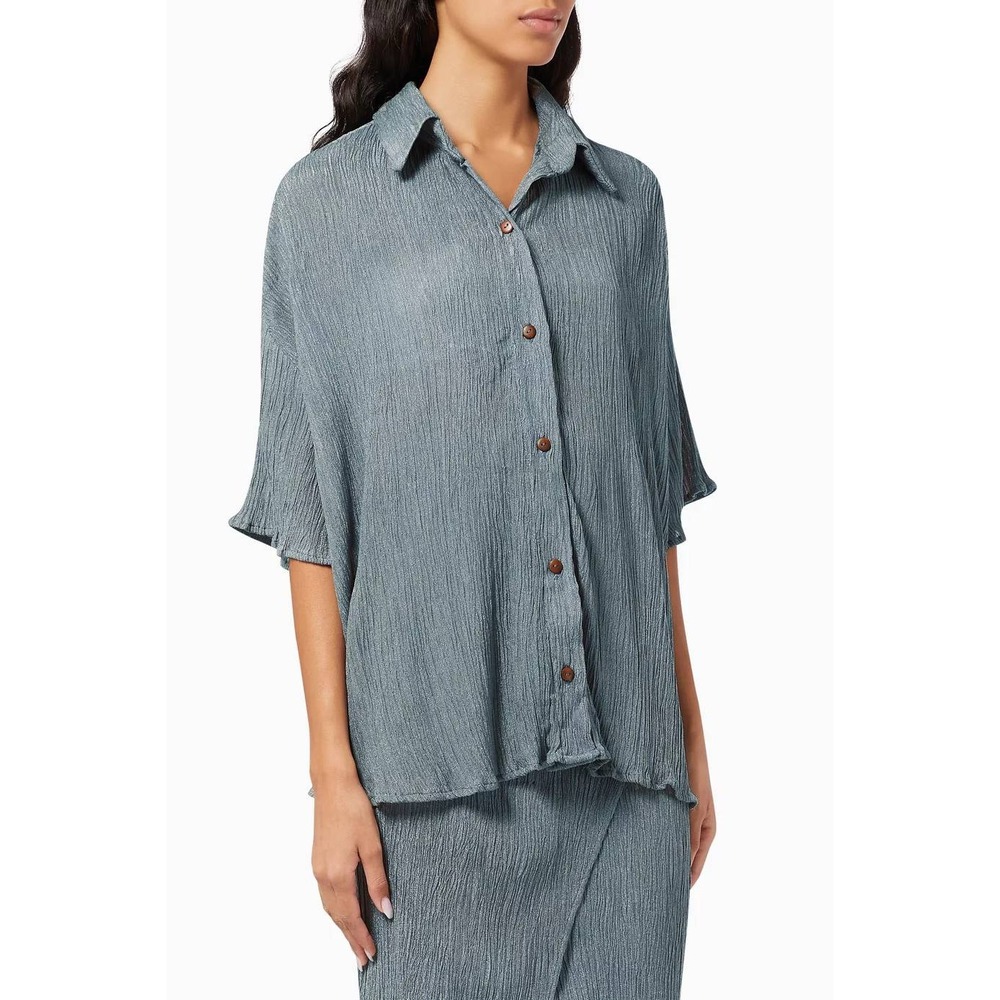 Savannah Morrow The Label Maven Peace Silk Bamboo Crinkle Shirt XS